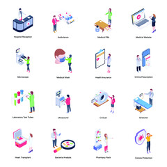 Fototapeta premium Pack of Medical Services Isometric Illustrations 