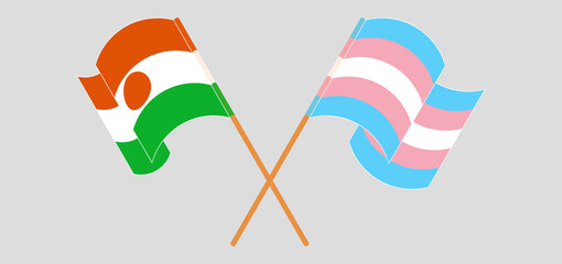 Crossed and waving flags of Niger and Transgender Pride