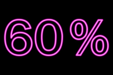 60 percent inscription on a black background. Pink line in neon style.