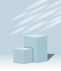 3d pastel blue podium with beautiful lights and shadows. blank stand display or showing product. Realistic 3D vector.
