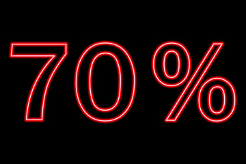 70 percent inscription on a black background. Red line in neon style.