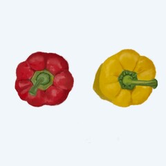 red and yellow bell peppers by watercolor