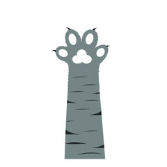 Flat cat's leg with gray paw. Icon. Vector illustration.