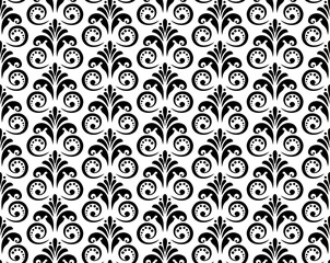 Flower geometric pattern. Seamless vector background. White and black ornament. Ornament for fabric, wallpaper, packaging. Decorative print