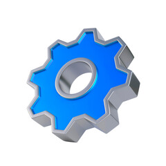Blue metal gear isolated on white background. 3D rendering, 3D illustration