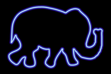 Blue neon force of walking elephant on a black background