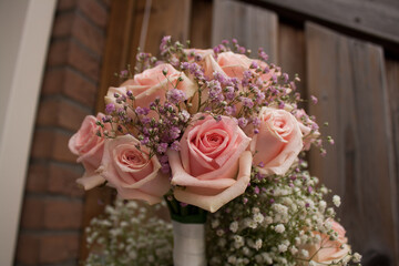 wedding bouquet with pink roses
