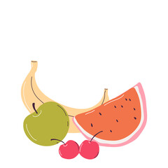 Vector illustration with fresh organic fruits isolated on white background. Healthy Food. Set of vegetarian fruits.