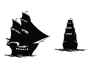 black and white vector illustration depicting old sailing ships for prints on clothes, banners, notebook covers and also for use in decorations for thematic rooms © Сергей Вербовский