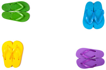 four pairs of multicolored rubber slapsticks on a white background, isolate