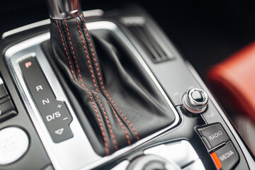 Obraz na płótnie Canvas Close up view of gearbox handle