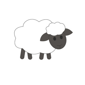 Cute white sheep with a black face. Isolated vector illustrations.