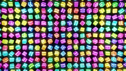 3d render. Abstract background with cubes lined up in rows on a plane, neon lighting of cubes.