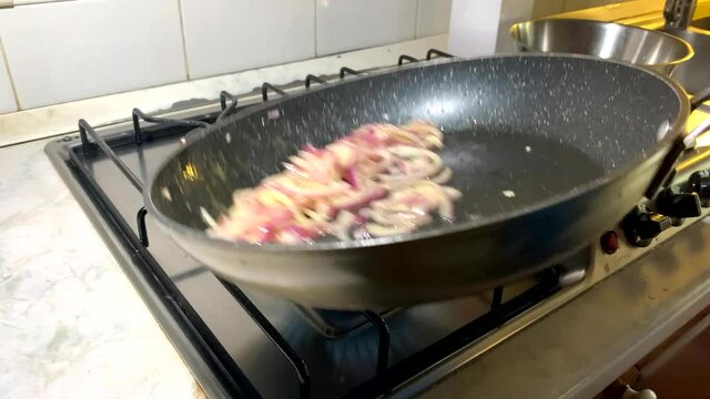 Stir frying onion