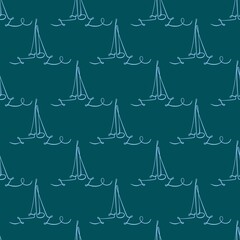 Seamless pattern line art sailboat