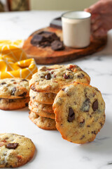Chocolate chips cookies with almonds