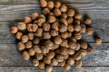 Walnuts on an old wooden table