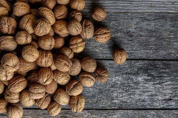 Walnuts on an old wooden table