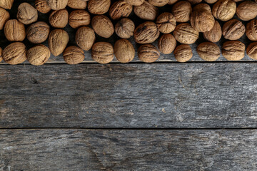 Walnuts on an old wooden table