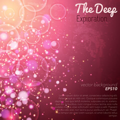 Magical shiny abstract wallpaper of pink glow water with glitter. Vector holiday lights background. 