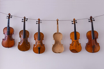 luthier workshop in which violins are made and you can see different details of the process of...