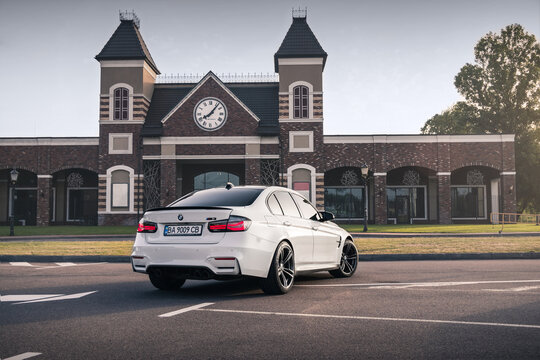 BMW M3 F80 in a white color. Kyiv, Ukraine - June 2021.