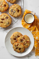 Chocolate chips cookies with almonds