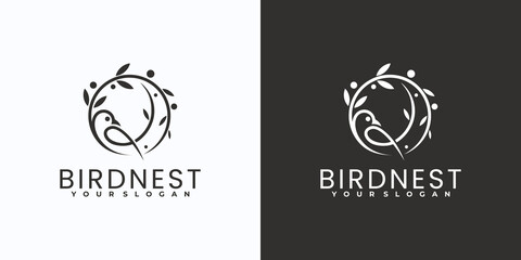 minimalist line art bird logo with leaf combination