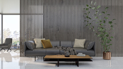 Illustration 3D rendering large luxury modern bright interiors Living room mockup computer digitally generated image