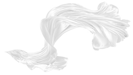 Beautiful flowing fabric of white wavy silk or satin. 3d rendering image.