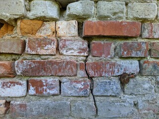 texture and background of an old brick wall that is cracked in half.