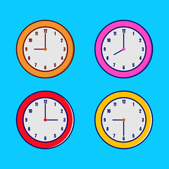 Clock icon in flat style, timer on color background. Vector design element