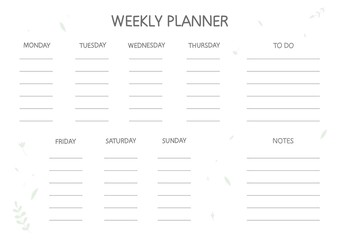 Weekly planner. Background template for print or web, vector illustration