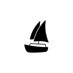 Boat, ship, yacht icon in solid black flat shape glyph icon, isolated on white background 