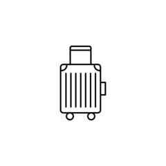 Travel suitcase icon in flat black line style, isolated on white background 