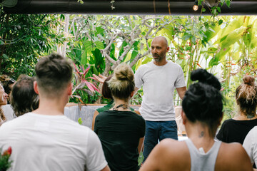 Motivational Speaker Talking to Group 