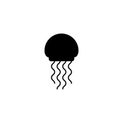 jellyfish icon in solid black flat shape glyph icon, isolated on white background 
