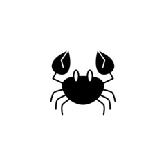 Crab icon in solid black flat shape glyph icon, isolated on white background 