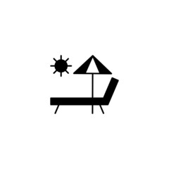 sunbed and umbrella icon in solid black flat shape glyph icon, isolated on white background 