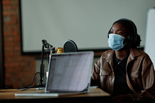 Visitor listening to task during broadcasting 