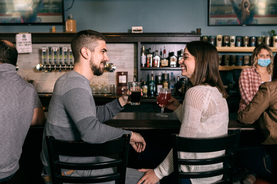 Brewery: Cute Couple Having Date Night At Bar