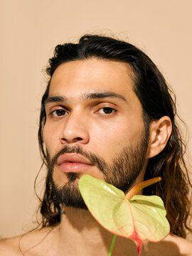 beautiful man with flower