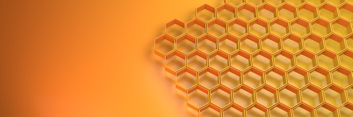 Background of hexagons. Geometric structure of honeycombs. 3D visualization