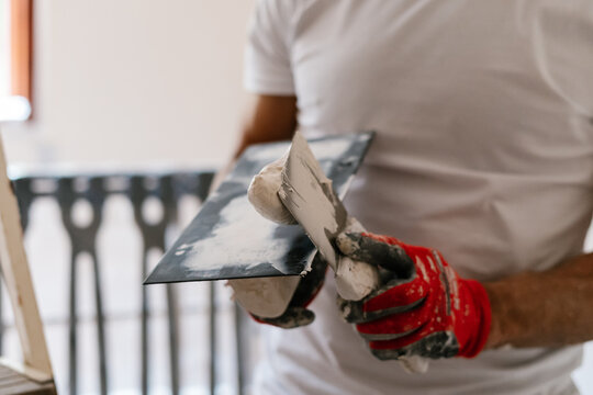 Anonymous hand of mason worker