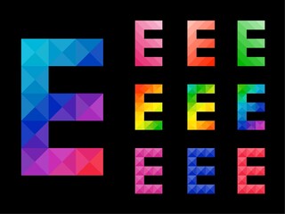 Abstract colorful letter E 3D icon logo set. Suitable for corporate, printing use or app identity design isolated on black background.