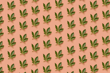 Pattern of green leaves of cannabis