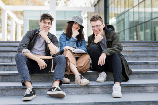 College Student Friends Goofing while Posing