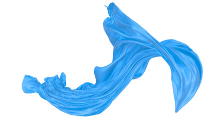 Beautiful flowing fabric of blue wavy silk or satin. 3d rendering image.