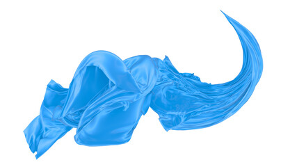 Beautiful flowing fabric of blue wavy silk or satin. 3d rendering image.