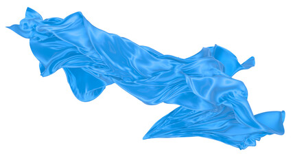 Beautiful flowing fabric of blue wavy silk or satin. 3d rendering image.